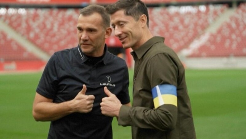 Andrij Schewtschenko (li.) und Robert Lewandowski (Bild: SID)