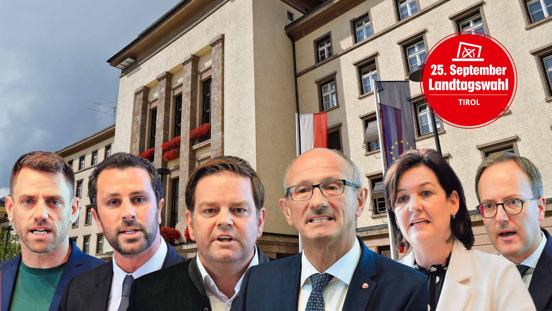 Die sechs Spitzenkandidaten der bisher schon im Landtag vertretenen Parteien. (Bild: Christof Birbaumer, zVg, Krone KREATIV)