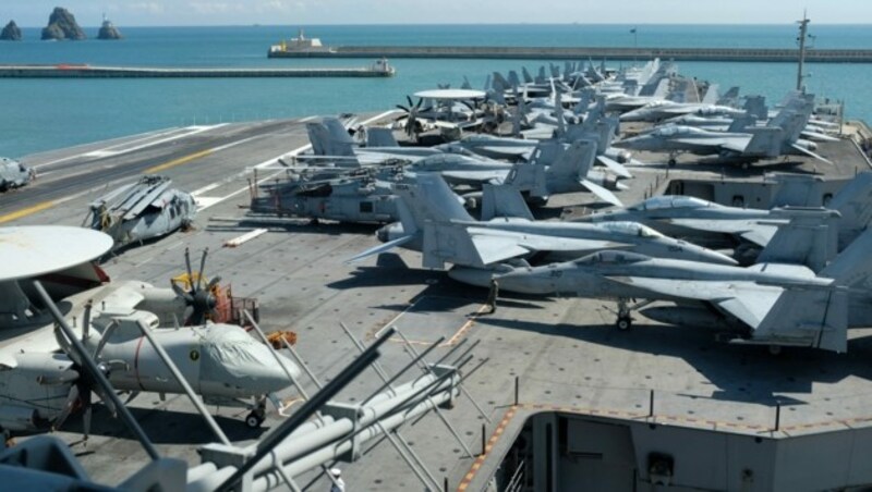 Der Flugzeugträger USS Ronald Reagan während der Militärübung in Südkorea. (Bild: AFP)