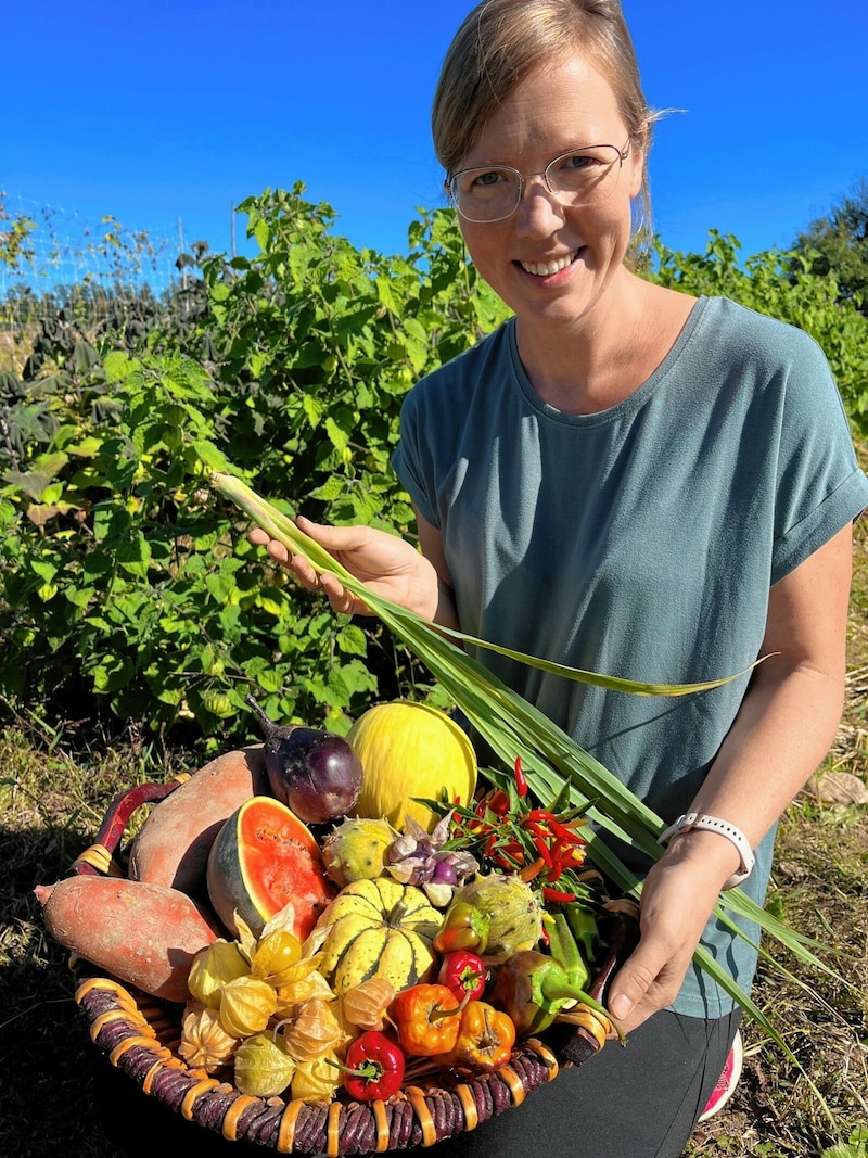 Nicht nur herkömmliche Obst und Gemüsesorten wie den Kürbis baut Anna Tauschitz an. Bei ihr ist in den vergangenen Jahren ein Exoten-Paradies entstanden. (Bild: Elisa Aschbacher)