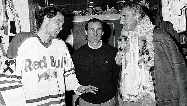 Dietrich Mateschitz und Gerhard Berger zu Gast beim Eishockey 1997 (Bild: Daniel Krug)