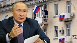 Russlands Präsident Wladimir Putin hat nun offiziell die Eingliederung der vier besetzten Territorien in die Russische Föderation verkündet. (Bild: AP, APA/AFP/Sputnik/Gavriil Grigorov, Krone KREATIV)