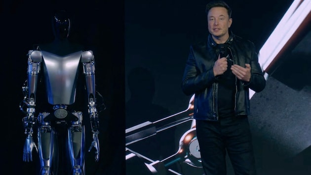 Mit dem menschenähnlichen Roboter "Optimus" will der notorische Tech-Unternehmer Elon Musk eine Revolution einläuten. Sony verharrt derweil in Wartestellung. (Bild: APA/Photo by Tesla/AFP)
