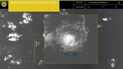 Eine Satellitenaufnahme von ausströmendem Gas aus der Nord-Stream-1-Pipeline (Bild: APA/AFP/ImageSat International (ISI))