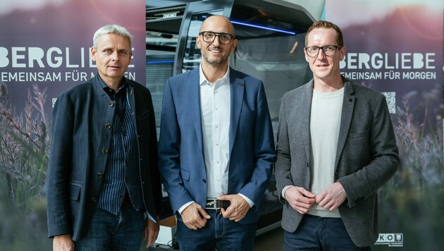 Andreas Gapp, Michael Tagwerker und Martin Dechant präsentierten ihre neue Dachmarke „Bergliebe“. (Bild: mathis.studio)