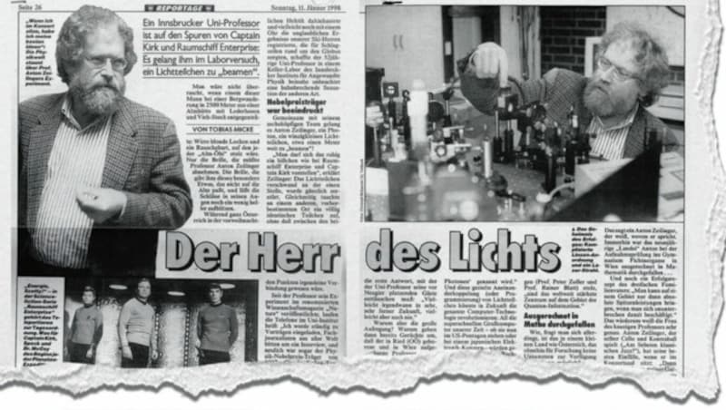 Captain Kirk war im TV schon in Farbe, die „Krone“ 1998 noch nicht. Kollege Prof. Rainer Blatt sagt über Zeilinger: „Wenn er eine Idee erkannte, setzte er sie mit viel Energie durch.“ (Bild: "Kronen Zeitung")