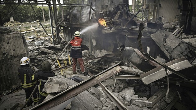 Eine zerstörte Gipsfabrik in Bachmut im Osten der Ukraine. (Bild: AFP)