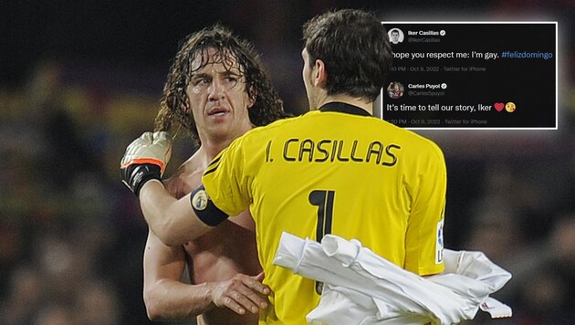 Carles Puyol (l.) und Iker Casillas (r.) (Bild: AFP, Twitter/JoshuaCavallo)