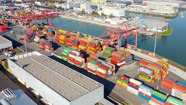 Die Importe, die über das Containerterminal am Linz-AG-Hafen abgewickelt werden, gehen zurück. (Bild: Harald Dostal)