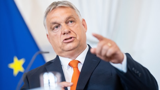 Orban wettert gegen die EU-Sanktionen - mit einer „Befragung“ möchte er jetzt weiter Druck auf Brüssel machen. (Bild: APA/GEORG HOCHMUTH)