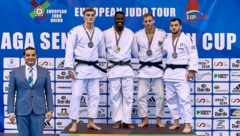 Judoka Laurin Böhler (2. v. re.) ist nach langem Leidensweg endlich zurück auf einem internationalen Podium. (Bild: Marcelo Rua)