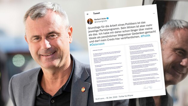 Der Nationalratsabgeordnete Norbert Hofer (Bild: Krone KREATIV, APA/Georg Hochmuth; Screenshot Twitter/Norbert Hofer)