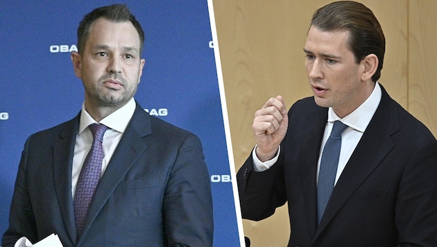 Einst verbündet, nun erbitterte Gegner: Ex-Finanz-Generalsekretär und Ex-ÖBAG-Chef Thomas Schmid und Ex-Kanzler Sebastian Kurz (Bild: APA/HANS PUNZ, Krone KREATIV)