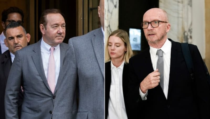 Kevin Spacey und Anthony Rapp vor dem Gerichtsgebäude in New York (Bild: AP)