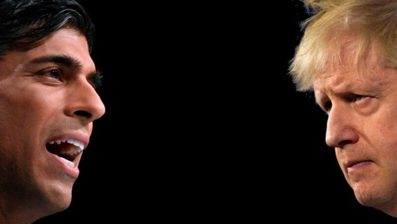 Rishi Sunak uns Boris Johnson (Bild: AFP)