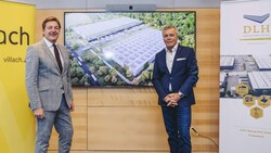 Bürgermeister Günther Albel und DLH-Geschäftsführer Christian Vogt präsentierten die Pläne für das Logistikzentrum (Bild: Stadt Villach/Marta Gillner)