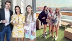 Mama Sophie Kumpen (auf beiden Bildern in der Mitte) mit Sohnemann Max Verstappen und Tochter Victoria Jane, links ebenfalls mit Max-Schwester Victoria Jane (ganz rechts) und Max-Freundin Kelly Piquet (Bild: instagram.com/maxverstappen1, instagram.com/sophiekumpen)