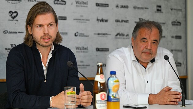 Sportdirektor Georg Festetics (li.) und Präsident Peter Pfanner hoffen, dass der SCR Altach den Klassenerhalt schafft. (Bild: GEPA pictures)