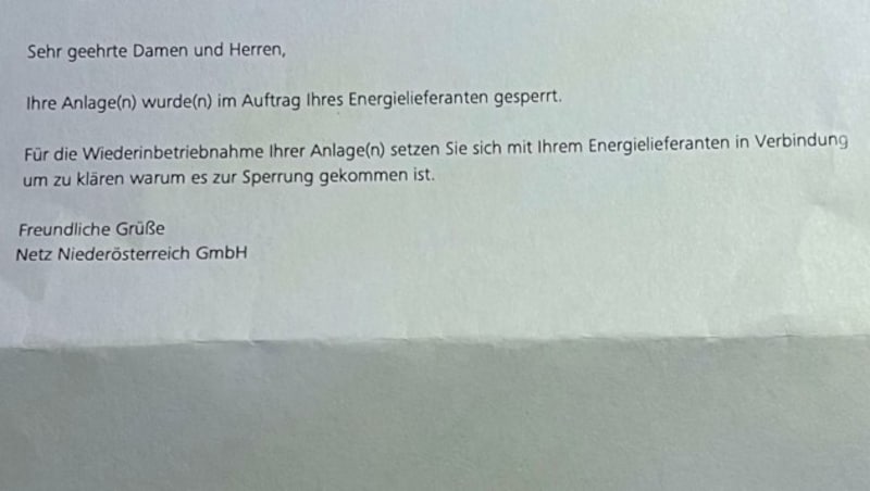 Anstatt des Stromliefervertrages flatterte die Benachrichtigung der Stromabschaltung in die Wohnung. (Bild: zVg)