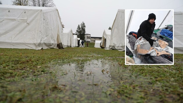 Der strömende Regen führte zu Morast auf dem Areal in Absam. (Bild: Christof Birbaumer)