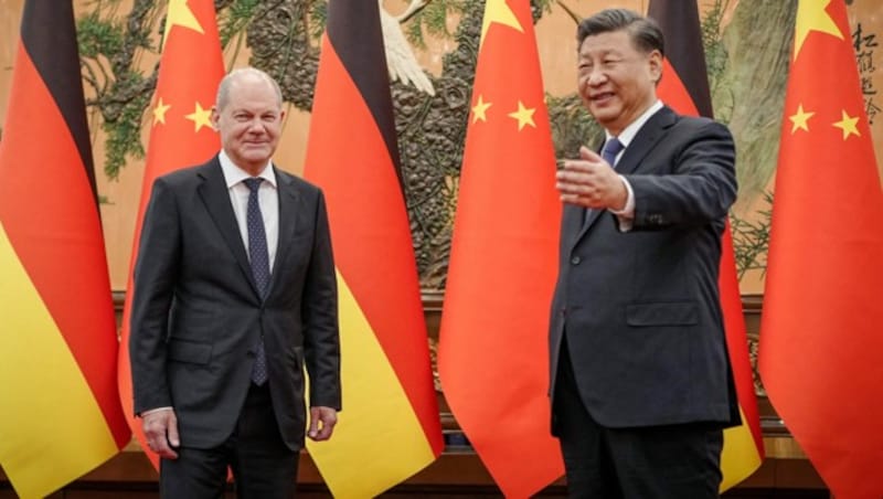 Der chinesische Präsident Xi Jinping empfing den deutschen Bundeskanzler Olaf Scholz. (Bild: AFP)