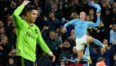 Erling Haaland (re.) steht nach nur 19 Premier-League-Spielen bei vier (!) Hattricks. Ronaldo (li.) schaffte es in 236 Spielen auf drei. (Bild: AFP, AP)