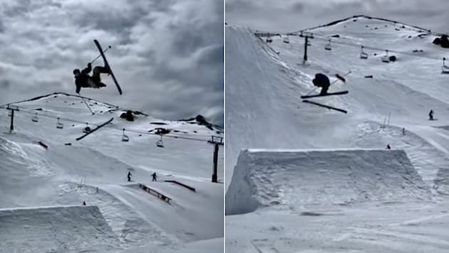 Bryce Menning hatte im unglücklichsten Moment Pech. Und stand den Sprung trotzdem. (Bild: YouTube.com/Ski For Days)
