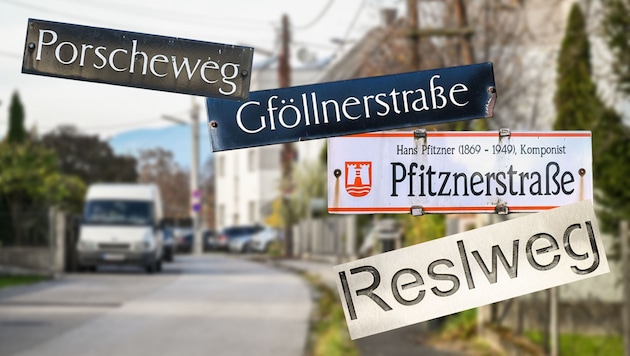 Geht es nach Stadtchef Luger, werden die vier Straßen umbenannt, die restlichen negativ behafteten Straßennamen mit QR-Code, Zusatztafeln oder Ähnlichem versehen. (Bild: Krone KREATIV, Markus Wenzel)