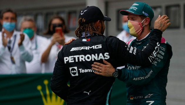 Lewis Hamilton (l.) und Sebastian Vettel (r.) (Bild: APA/AFP/POOL/FLORION GOGA)