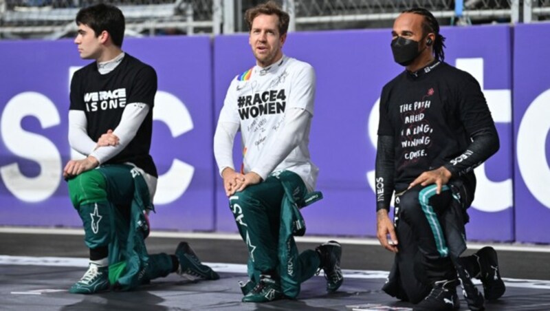 Lance Stroll (l.), Sebastian Vettel (m.) und Lewis Hamilton (r.) (Bild: APA/AFP/POOL/ANDREJ ISAKOVIC )