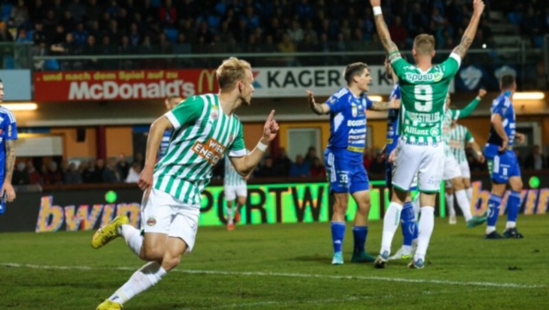 Rapids Marco Grüll jubelt über sein Tor zum 1:0 gegen Hartberg (Bild: GEPA pictures)