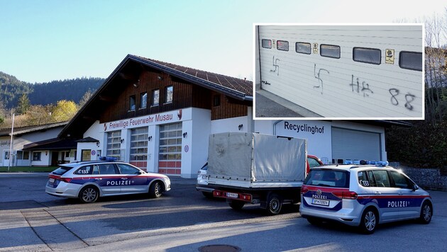 Die Fassade und ein Rolltor besprühten die Vandalen mit Nazi-Symbolen. (Bild: zoom.tirol)