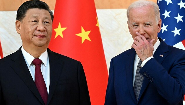 Die Präsidenten Xi Jinping und Joe Biden stellten klar: „Ein Atomkrieg sollte niemals geführt werden.“ (Bild: APA/AFP/SAUL LOEB)