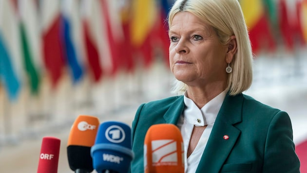 Verteidigungsministerin Klaudia Tanner (ÖVP) hat am Dienstag Interesse an einer Beteiligung Österreichs an der Sky-Shield-Initiative, dem geplanten Luftabwehrsystem der europäischen NATO-Länder, bekundet. (Bild: AP)