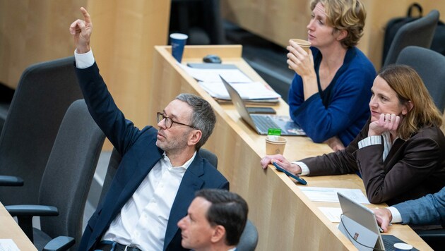 FPÖ-Chef Herbert Kickl, die Abgeordneten Stephanie Krisper (NEOS) und Dagmar Belakowitsch (FPÖ) (Bild: APA/GEORG HOCHMUTH)