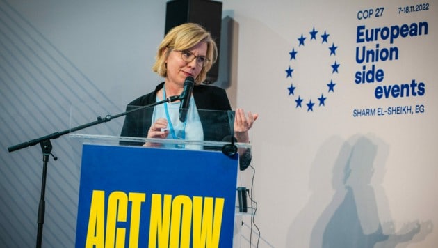 Umweltministerin Leonore Gewessler (Grüne) im Rahmen der UNO-Klimakonferenz (Bild: APA/BMK/Cajetan Perwein)