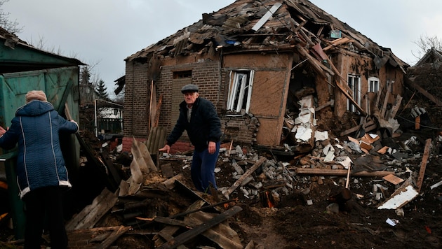 Zerstörte Häuser nach einem russischen Angriff in Kramatorsk im Osten der Ukraine (Bild: The Associated Press)