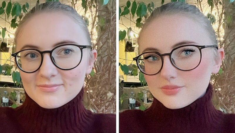 Two pictures of "Krone" editor Clara Milena Steiner - one without filters, one "optimized". And strictly speaking, both pictures are a lie. (Bild: Clara Milena Steiner, Krone KREATIV,)