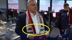 Ungarns Premier Viktor Orban hat am Sonntag bei einem Ländermatch mit einem Fußballschal von Großungarn (gelb markiert) provoziert. (Bild: Instagram.com/orbanviktor (Screenshot), krone.at-Grafik)