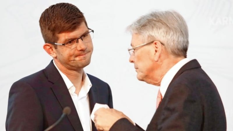 Wieder herrscht wegen des Flughafens stark gedämpfte Stimmung zwischen Landesrat Martin Gruber (ÖVP) und Landeshauptmann Peter Kaiser (SPÖ). (Bild: GERD EGGENBERGER)