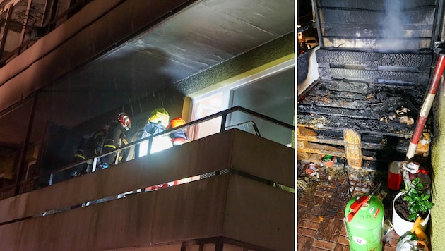 Die Feuerwehr führte noch Nachlöscharbeiten durch. (Bild: zeitungsfoto.at)