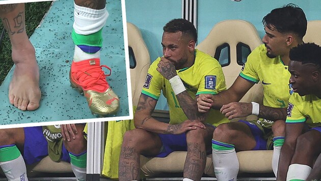 Neymar und sein verletzter Knöchel (Bild: APA/AFP/ADRIAN DENNIS, APA/Giuseppe CACACE)