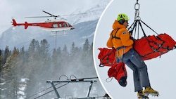 Mauro Caviezel wurde nach seinem Sturz in Lake Louise per Hubschrauber abtransportiert (Bild: AP)