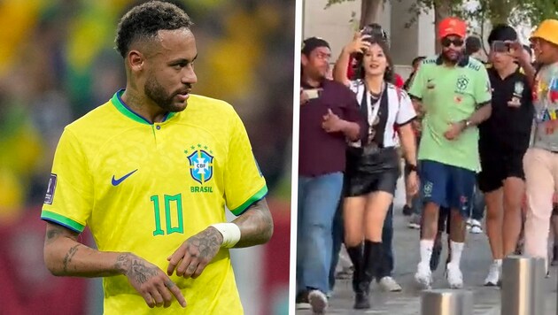 Der „echte“ Neymar (li.) und sein Doppelgänger (Bild: AP, twitter.com/FOXSoccer)