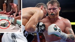 Canelo Alvarez (re.) droht(e) Lionel Messi (li.). (Bild: APA/Getty Images via AFP/GETTY IMAGES/Sarah Stier, twitter.com/dona_pily2)