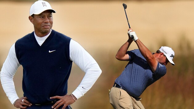 Tiger Woods und Sepp Straka (Bild: Getty, afp, krone.at-grafik)