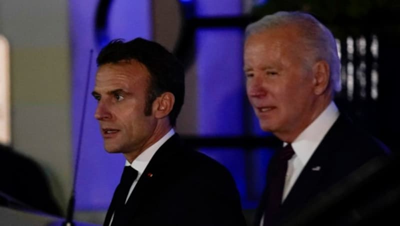 Frankreichs Präsident Emmanuel Macron und US-Präsident Joe Biden treffen sich am Donnerstag zum Gespräch und Abendessen. (Bild: AP)