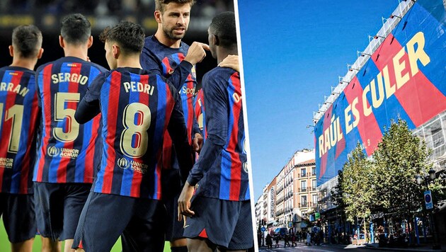 Das Eröffnungsplakat beim Fanshop des FC Barcelona sorgt für ordentlich Aufsehen. Nicht nur im wahrsten Sinne des Wortes. (Bild: AFP, Facebook.com/ESPN FC)