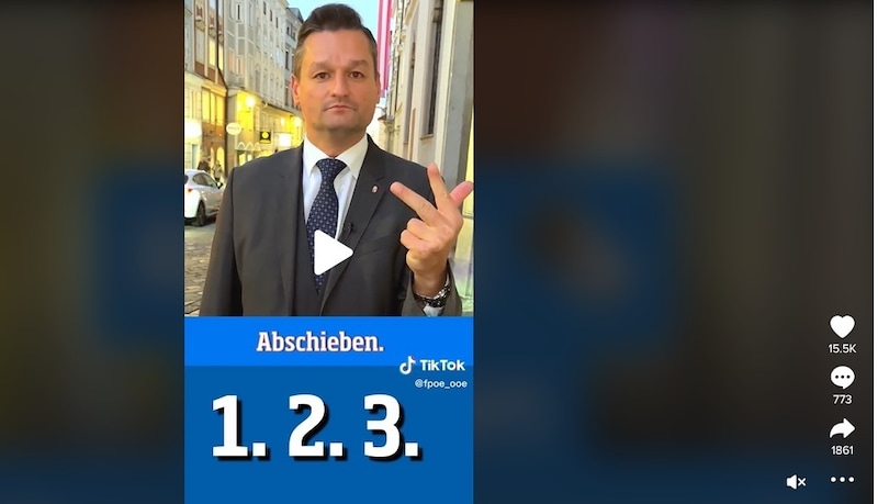 Asylpolitik allerkürzest erklärt - FPÖ-Landesparteisekretär Michael Gruber auf Tiktok (Bild: Screenshot)