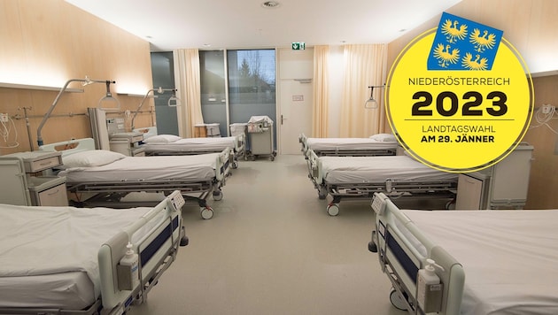 Rund 270 Spitalsbetten sind in Niederösterreich derzeit gesperrt. (Bild: stock.adobe.com, Krone KREATIV)